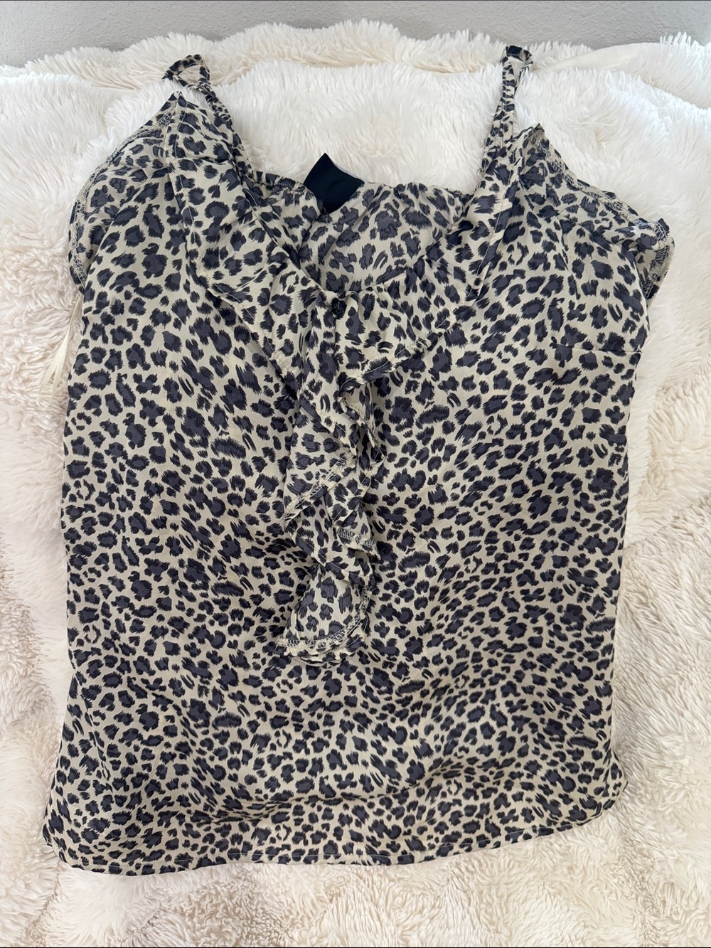 Apostrophe Leopard Ruffle Cami - Cream and Black